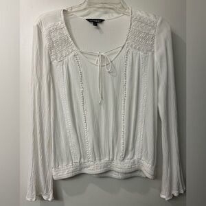 Express White Textured Blouse with Lace Accents